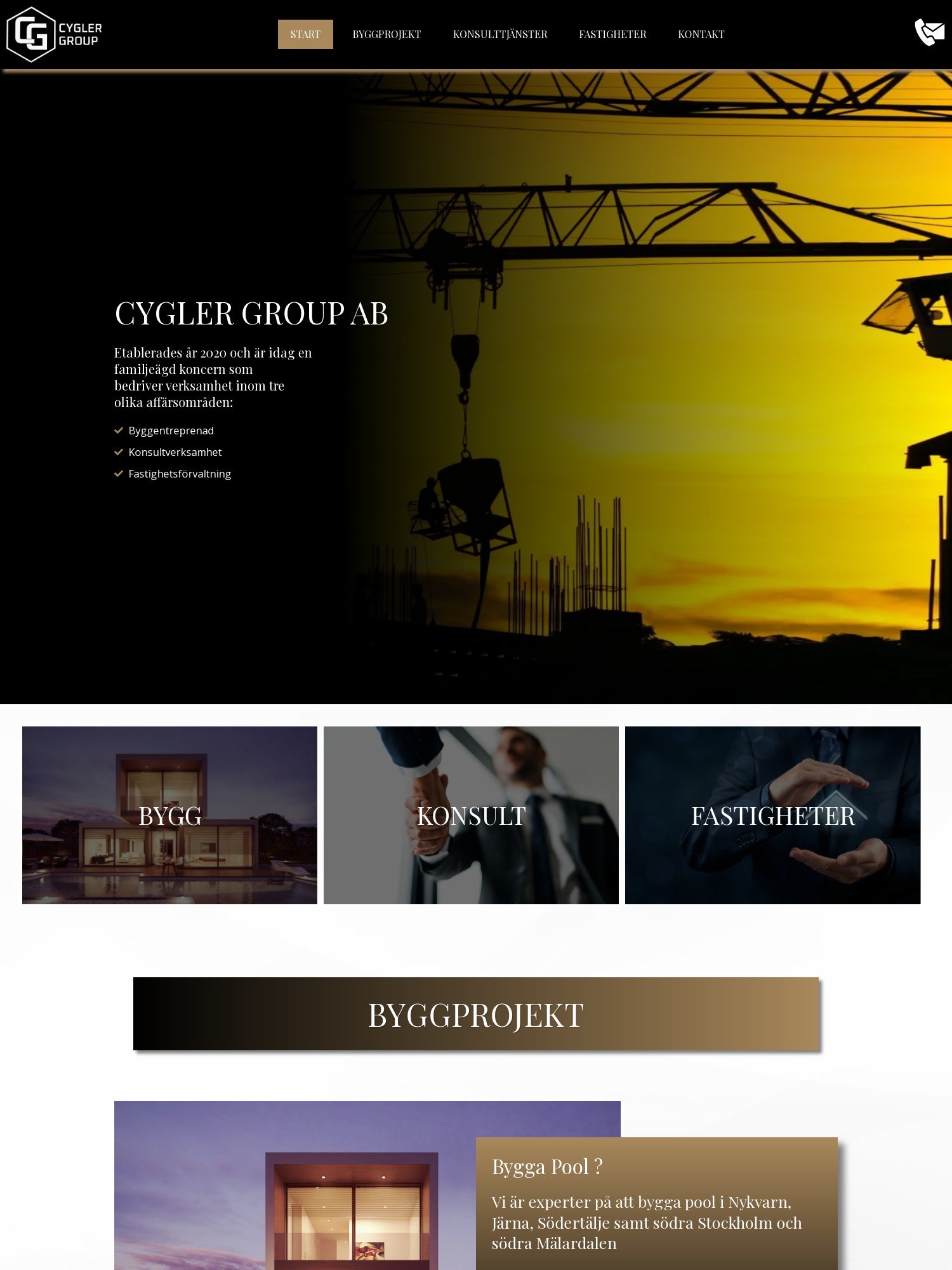 Cygler Group AB – Byggentreprenad Konsultverksamhet Fastighetsforvaltning Nykvarn 1 Interwebsite Webbyrå