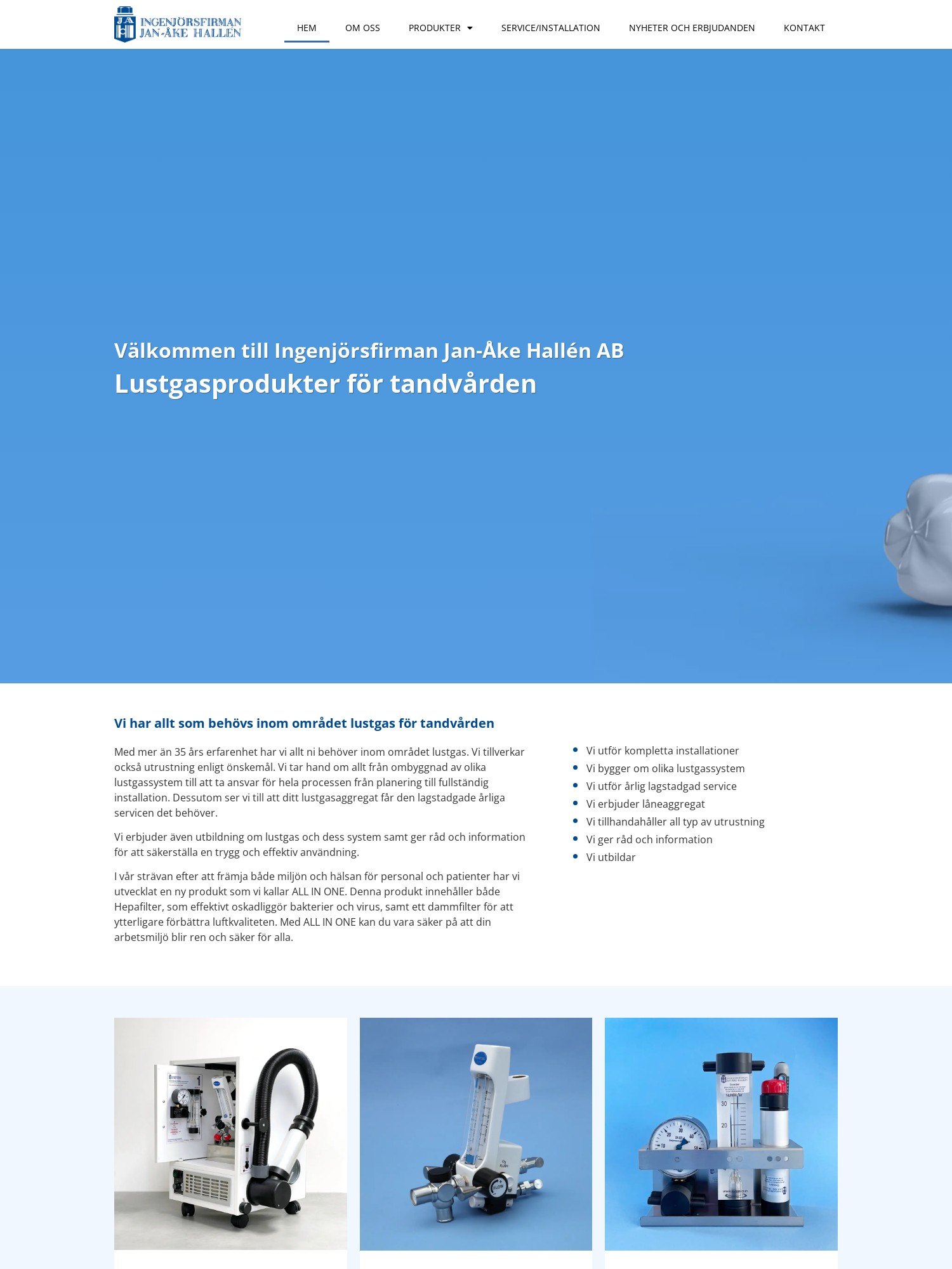 Ingenjorsfirman Jan Ake Hallen AB – Lustgasprodukter for tandvarden ALL IN ONE 1 Interwebsite Webbyrå