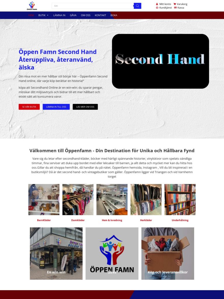 Oppen Famn Second Hand – Butiken Second Hand utbud Interwebsite Webbyrå