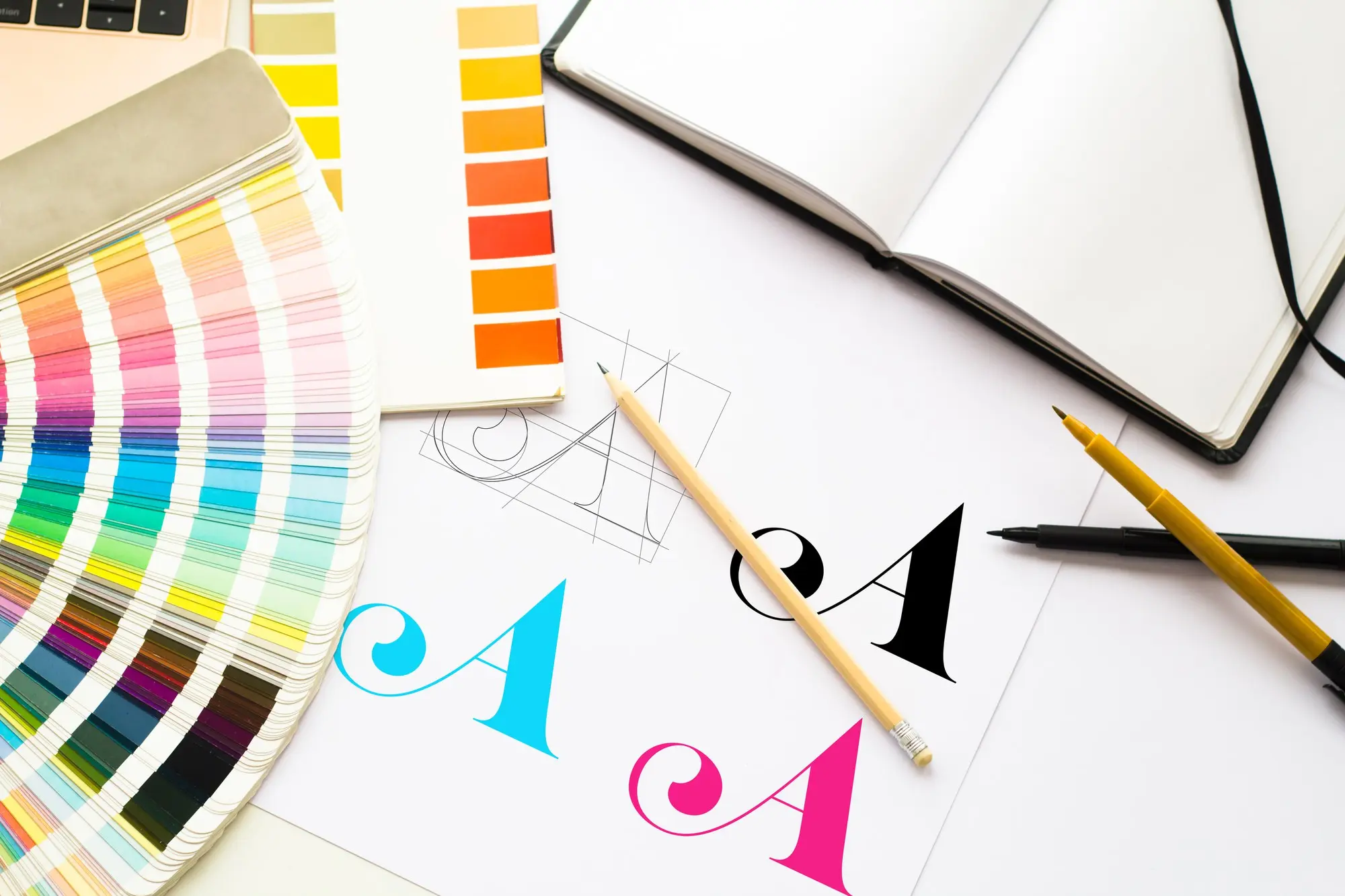 graphic design logo composition with tools color schemes Interwebsite Webbyrå